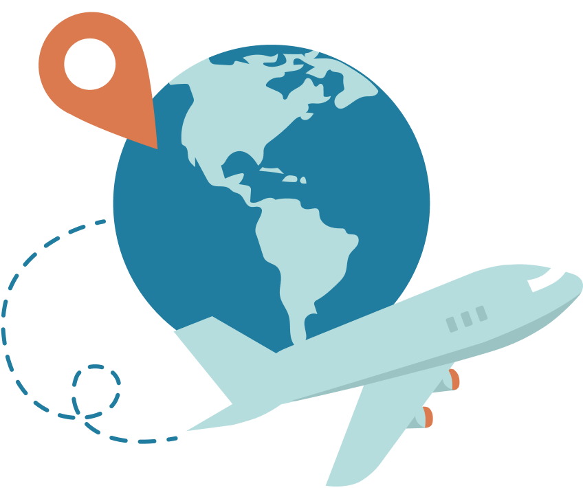 vector illustration of an airplane flying around the globe